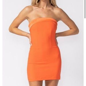 Orange “see you there” strapless dress